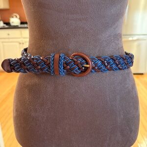 Talbots Blue and Brown Braided Leather Belt preppy tennis prep nautical